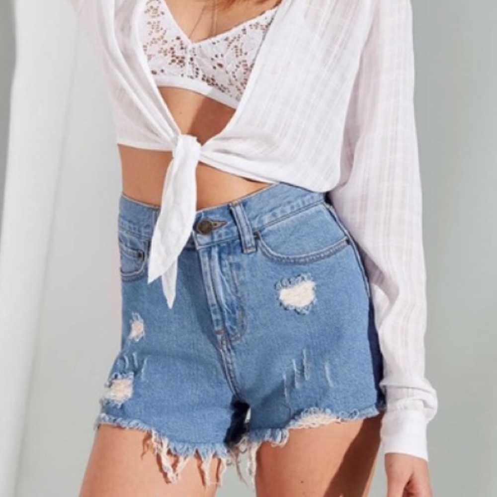 BDG Girlfriend High Rise Denim Distressed Shorts